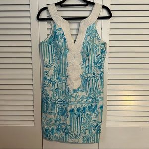 Lilly Pulitzer Printed Valli Sleeveless V-Neck Blue and White Mini Dress